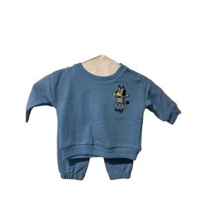 Bluey Baby Boys 0-3M Blue Ribbed Sweatshirt and Joggers 2 Piece Set NEW